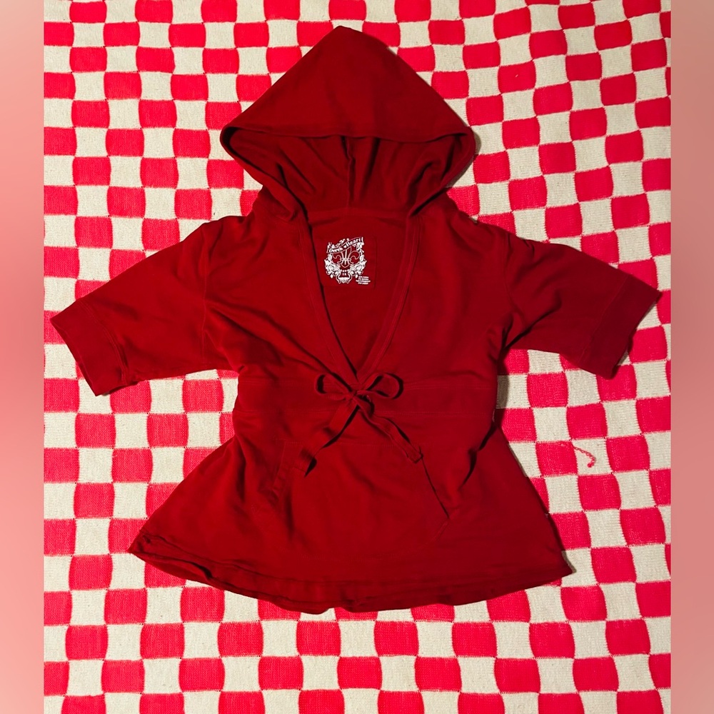 ❤️ Derek Heart ❤️ Y2K 2000s Retro Vintage Red Bow Tie Oversized Hoodie Top - 1X
